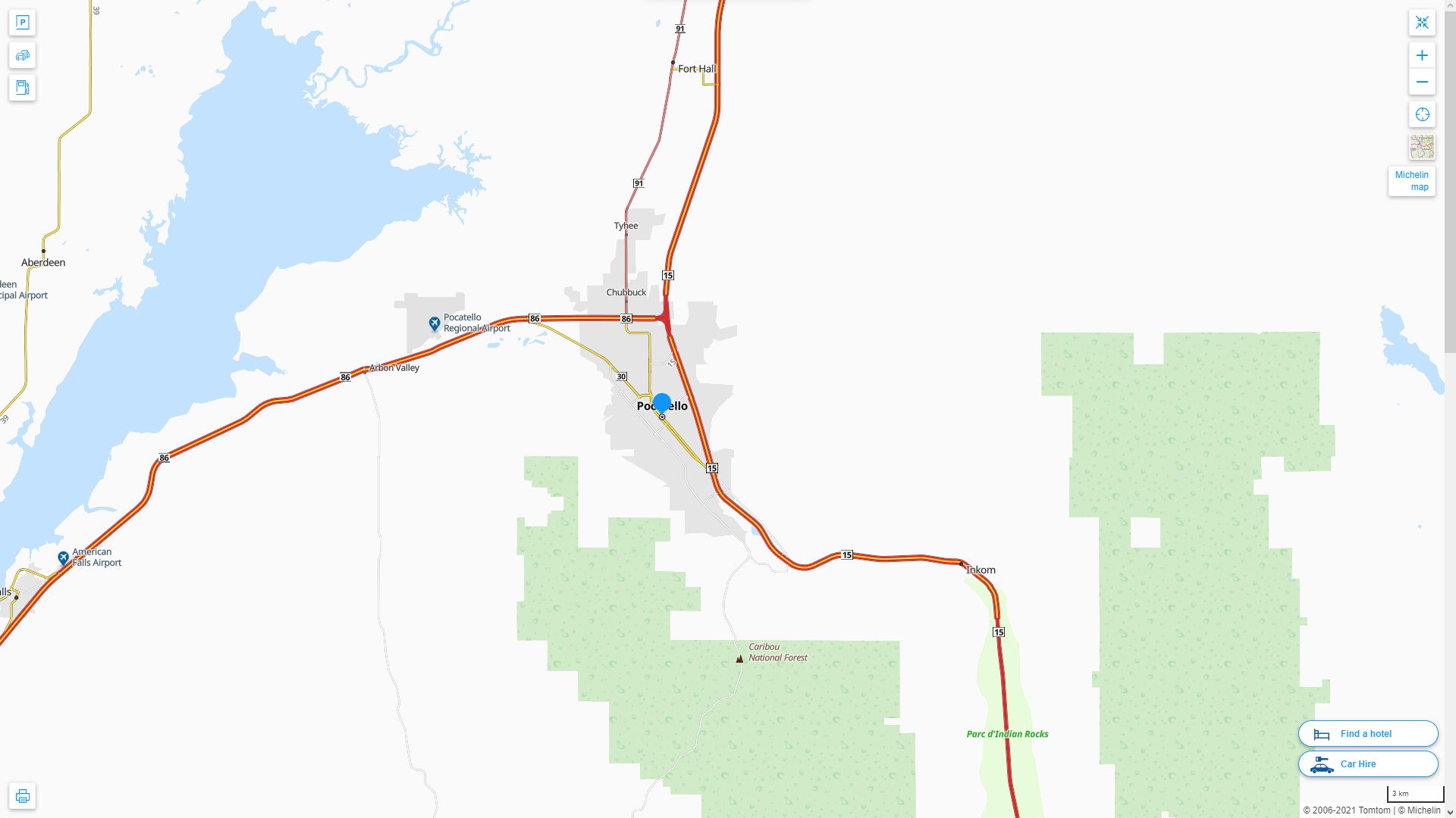 Pocatello idaho Highway and Road Map